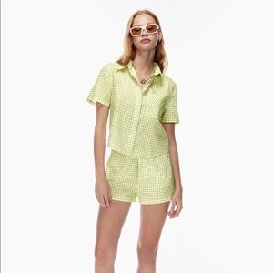 Aritzia Sunday Best Green Citron Gingham Light Cotton Shorts